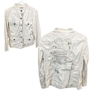 Chico's Oriental Embroidered Rhinestone Artsy Jacket Boho - Size 2, Large